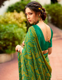 Vsaree Parrot Green Banglory Designer And Printed Work With Georgette Saree And Heavy Rich Pallu