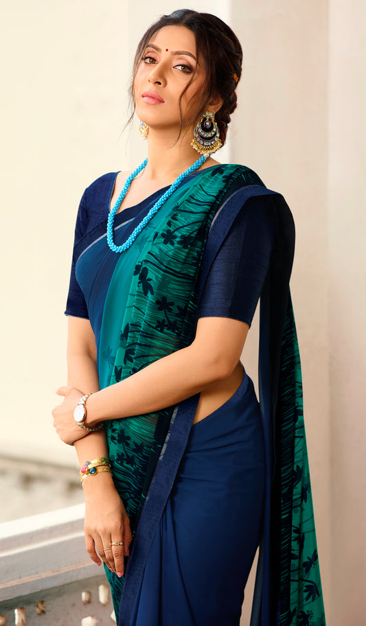 Vsaree Blue Banglory Designer And Printed Work With Georgette Saree And Heavy Rich Pallu