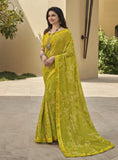 Vsaree Olive Malai Silk Saree And Printed Pallu & Contrast Border With Malai Silk Blouse For Women