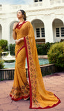 Vsaree Yellow Banglory Designer And Printed Work With Georgette Saree And Heavy Rich Pallu