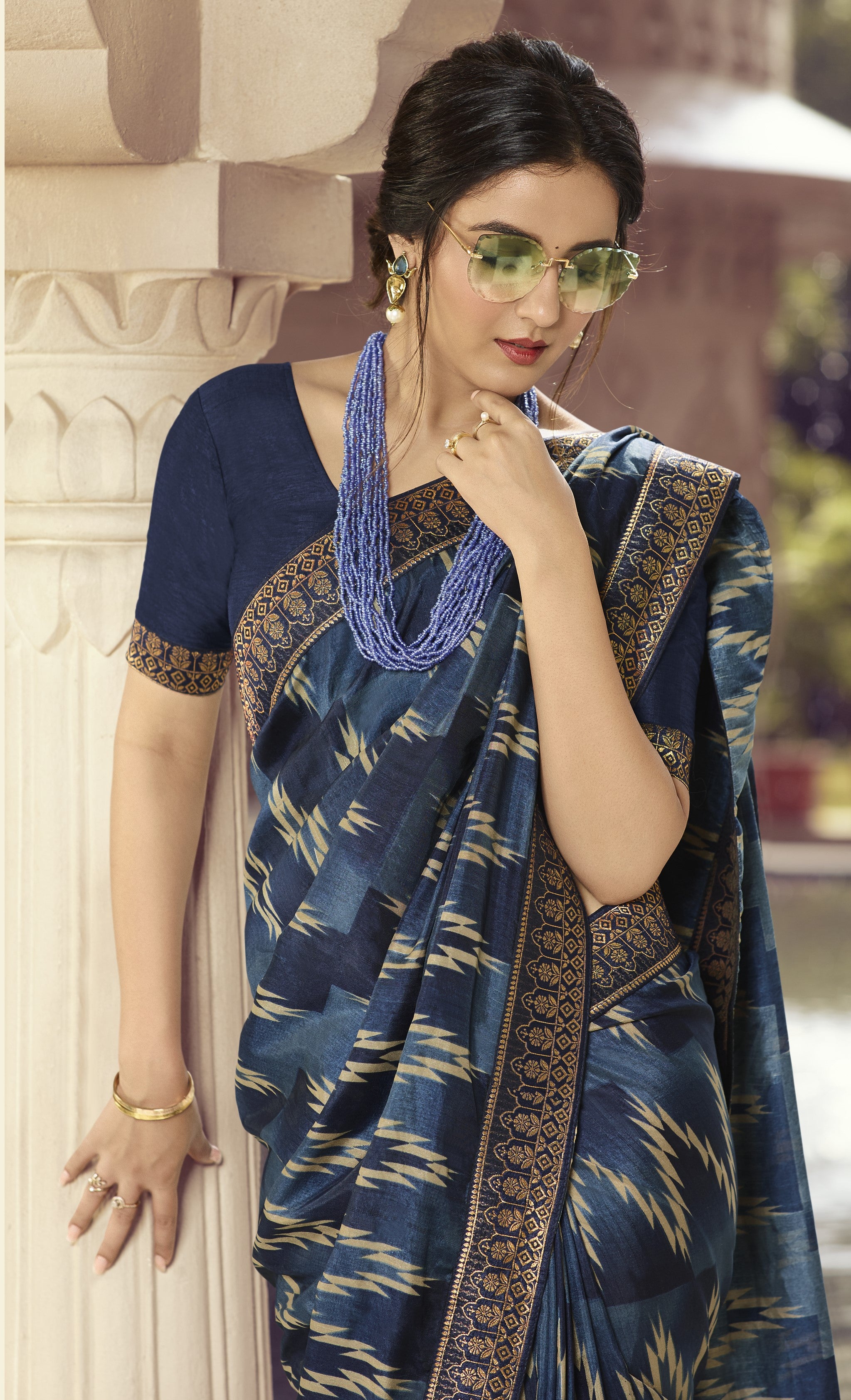 Vsaree Blue Banglori Printed Pallu And Designer Border Saree With Banglori Blouse For Women