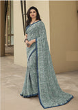 Vsaree Grey Malai Silk Saree And Printed Pallu & Contrast Border With Malai Silk Blouse For Women