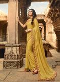 Vsaree Yellow Georgette Printed Saree And Designer Border With Georgette Blouse For Women