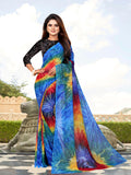 Vsaree Blue Banglory Designer And Printed Work Saree With Banglory Blouse For Women