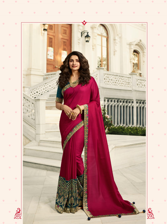 Vsaree Pink Banglori Printed And Designer Border Saree With Banglori Blouse For Women