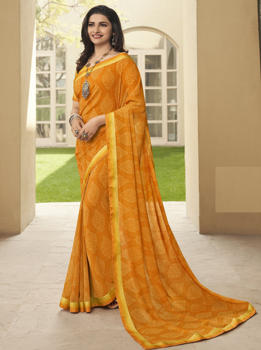 Vsaree Orange Malai Silk Saree And Printed Pallu & Contrast Border With Malai Silk Blouse For Women