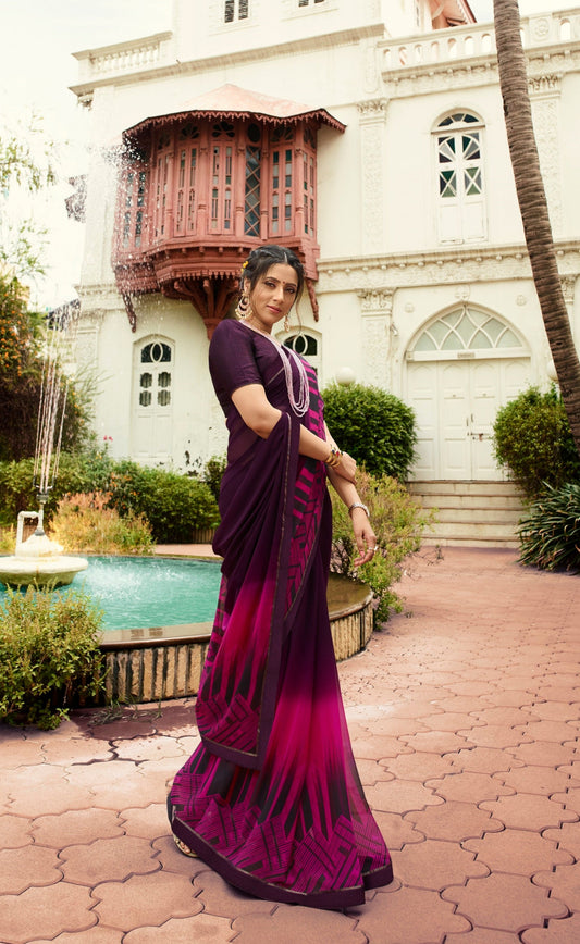 Vsaree Purple Banglory Designer And Printed Work With Georgette Saree And Heavy Rich Pallu