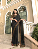 Vsaree Black Satin Banglori Printed And Designer Border Saree With Banglori Blouse For Women