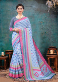 Vsaree Sky Blue Soft Cotton Printed Saree With Heavy Border And Designer Saree And Blouse