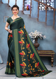 Vsaree Green Printed Japan Crape Saree With Designer Pallu And Blouse