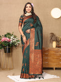 Vsaree Dark Green Soft Silk Saree With Heavy Rich Pallu And Zari Weaving Work With Blouse