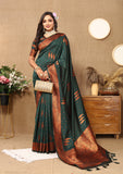 Vsaree Dark Green Soft Silk Saree With Heavy Rich Pallu And Zari Weaving Work With Blouse