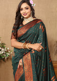 Vsaree Dark Green Soft Silk Saree With Heavy Rich Pallu And Zari Weaving Work With Blouse