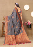 Vsaree Dark Grey Soft Silk Saree With Heavy Rich Pallu And Zari Weaving Work With Blouse