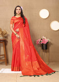 Vsaree Orange Soft Silk SareeWith Heavy Rich Pallu And Zari Weaving Work With Blouse