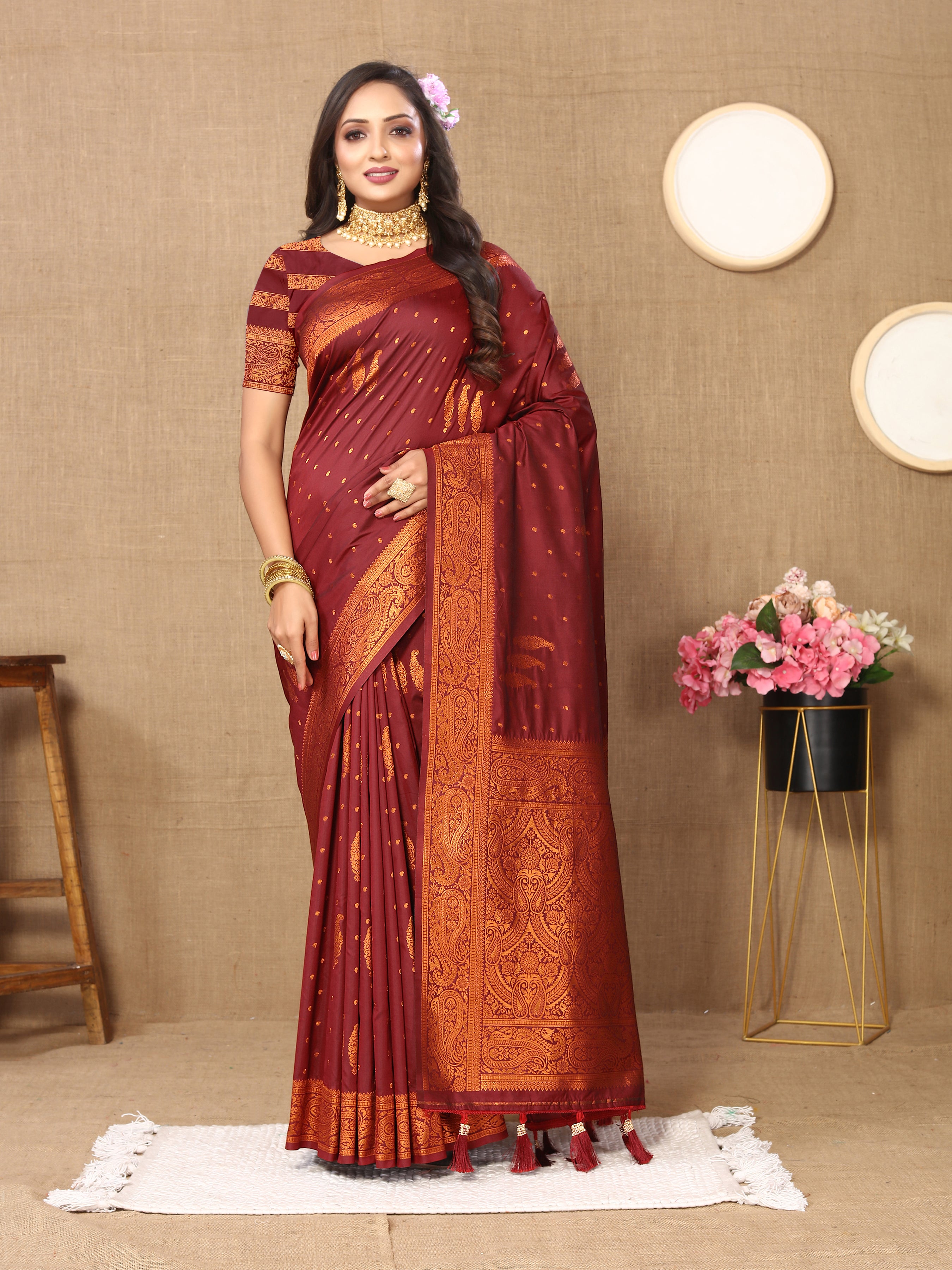 Vsaree Chocolate Soft Silk Saree With Heavy Rich Pallu And Zari Weaving Work With Blouse