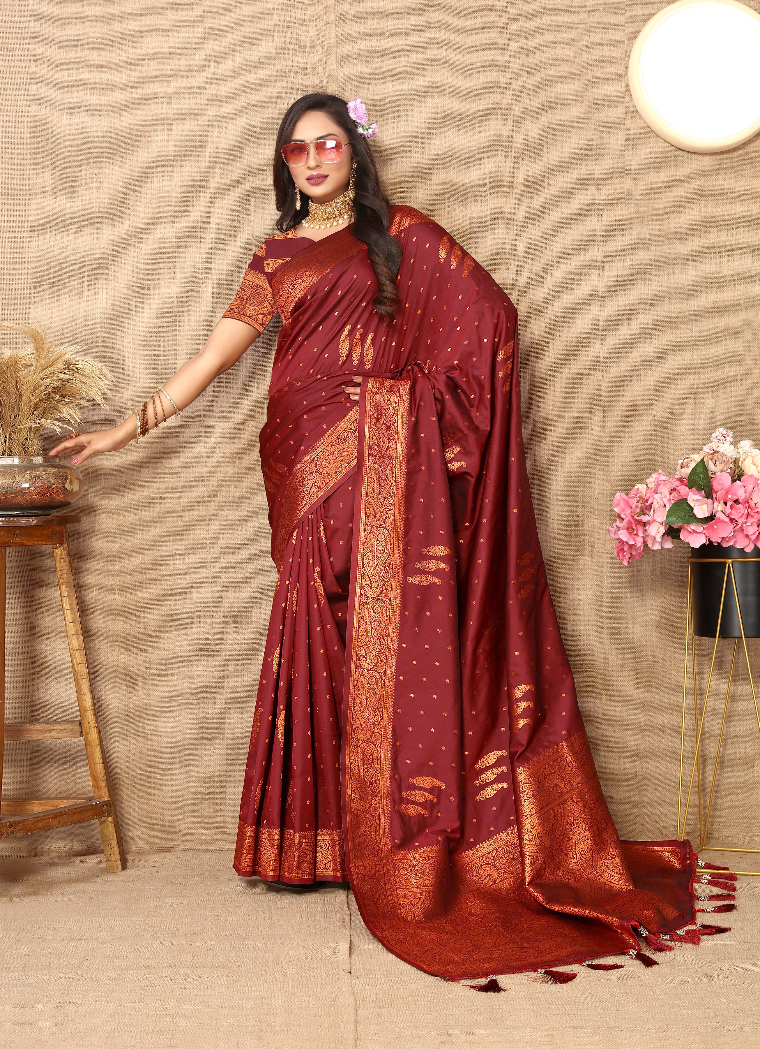 Vsaree Chocolate Soft Silk Saree With Heavy Rich Pallu And Zari Weaving Work With Blouse