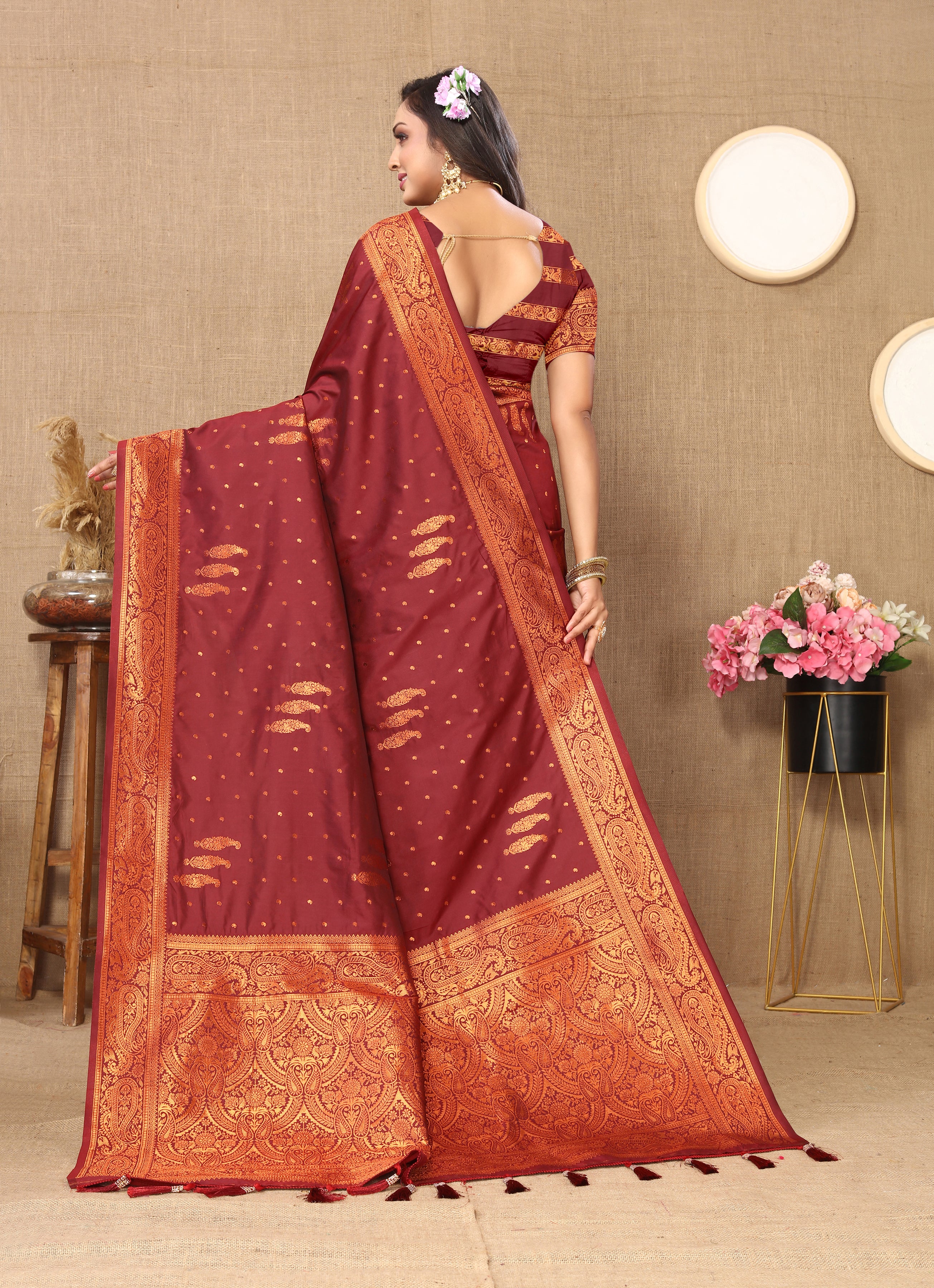 Vsaree Chocolate Soft Silk Saree With Heavy Rich Pallu And Zari Weaving Work With Blouse