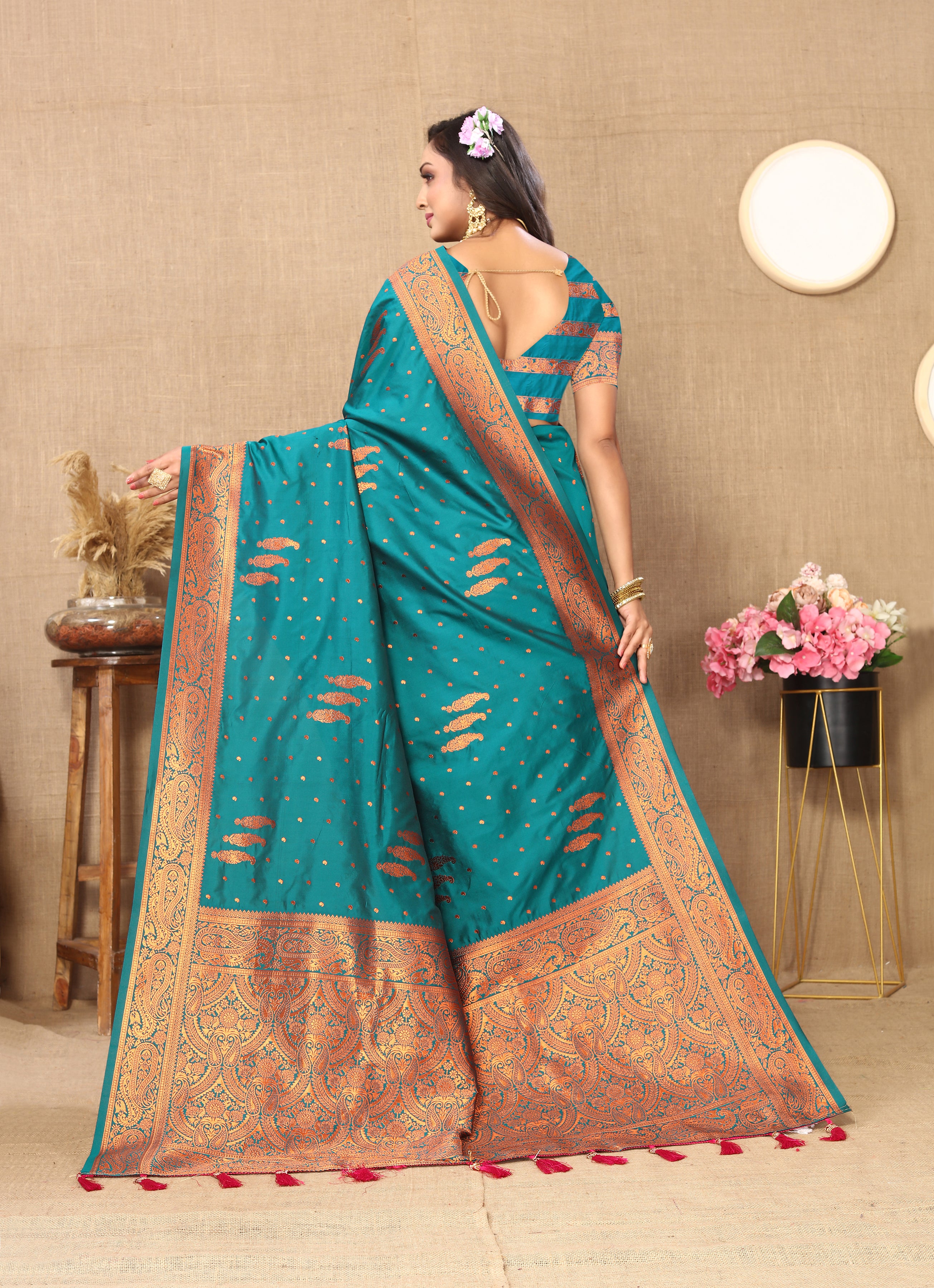 Vsaree Rama Soft Silk Saree With Heavy Rich Pallu And Zari Weaving Work With Blouse