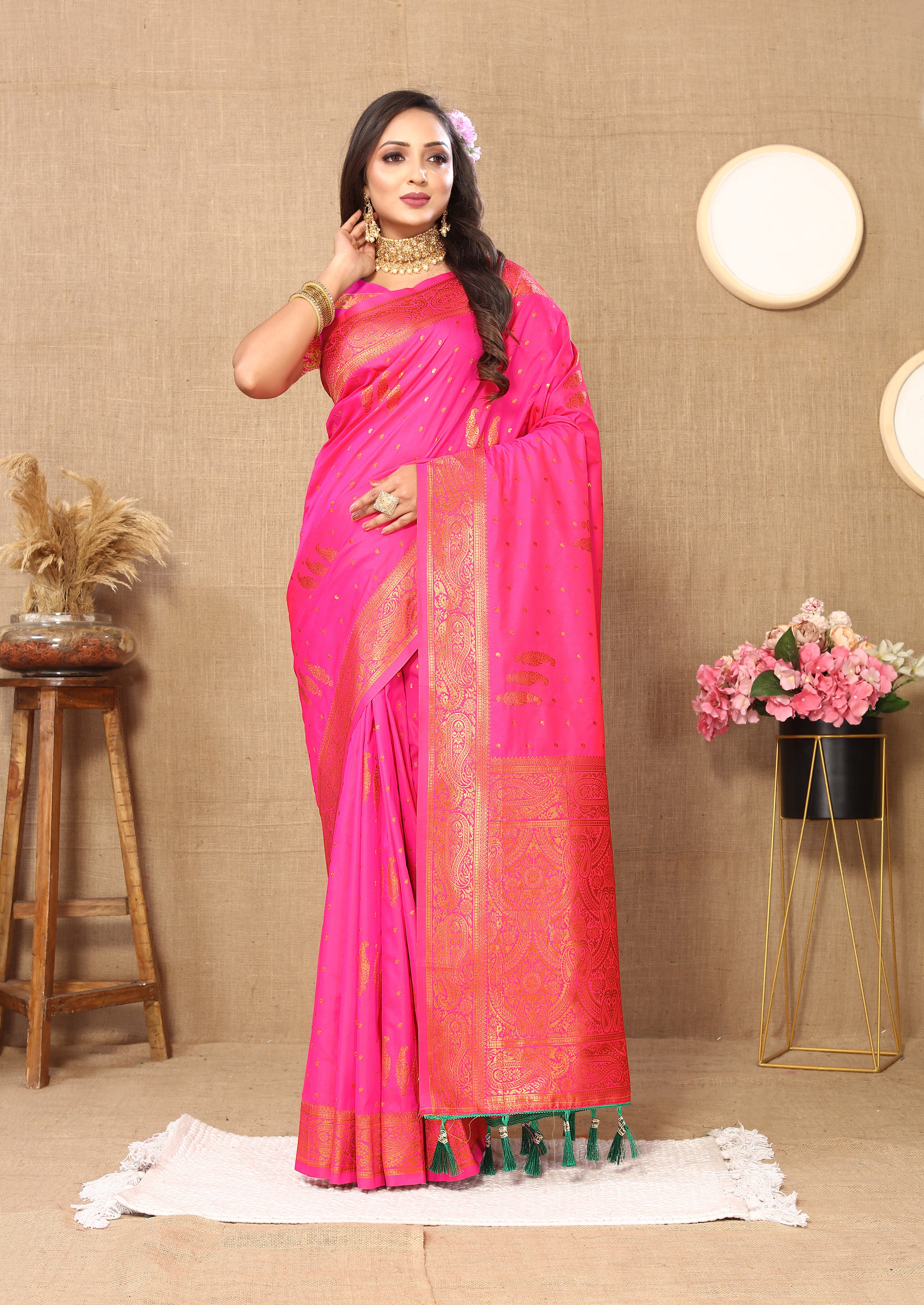 Vsaree Dark Pink Soft Silk Saree With Heavy Rich Pallu And Zari Weaving Work With Blouse