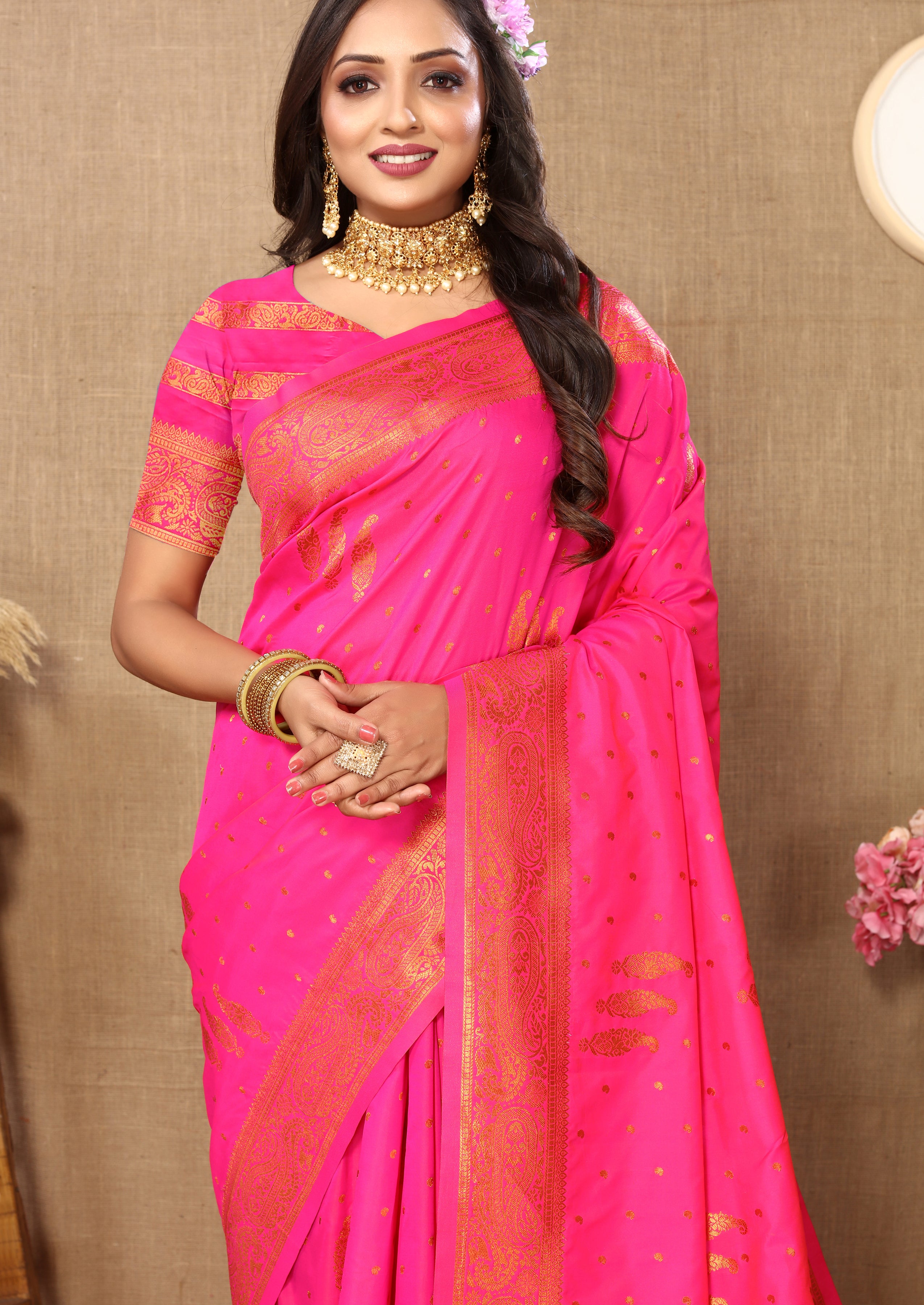 Vsaree Dark Pink Soft Silk Saree With Heavy Rich Pallu And Zari Weaving Work With Blouse