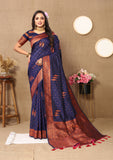 Vsaree Blue Soft Silk Saree With Heavy Rich Pallu And Zari Weaving Work With Blouse