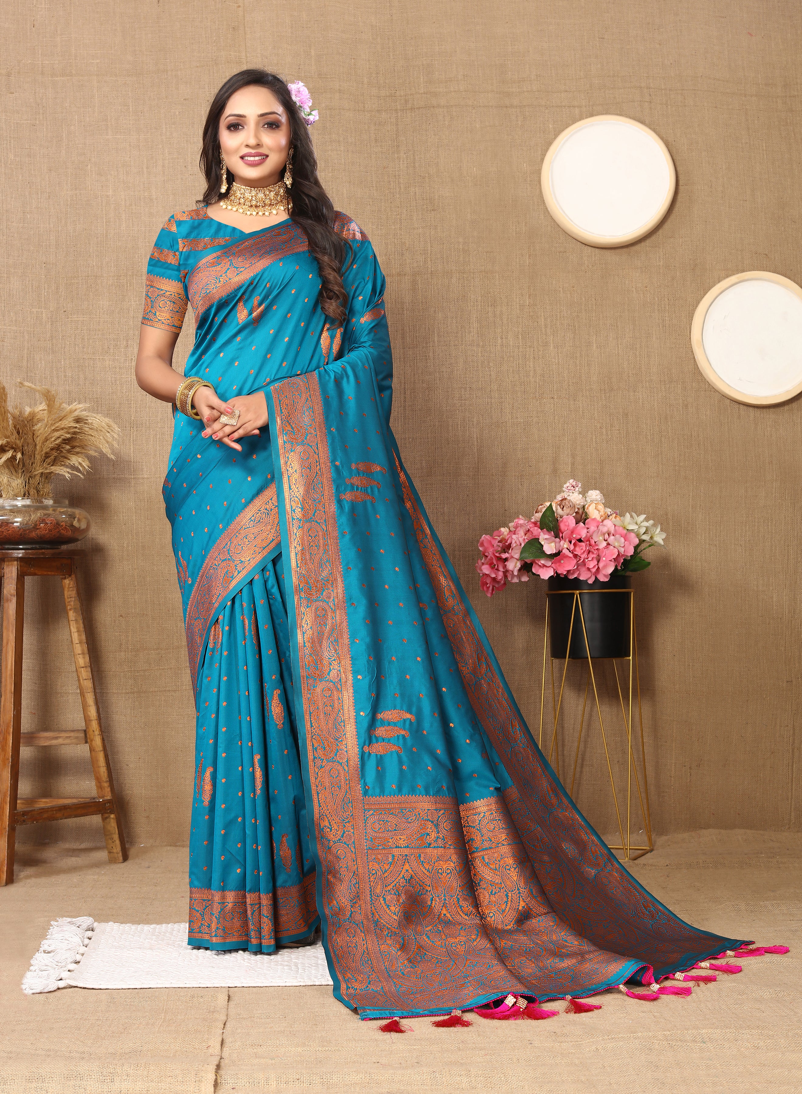 Vsaree Sky Blue Soft Silk Saree With Heavy Rich Pallu And Zari Weaving Work With Blouse