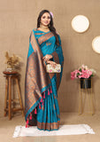 Vsaree Sky Blue Soft Silk Saree With Heavy Rich Pallu And Zari Weaving Work With Blouse