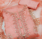 Zooara Peach Color Organza Function And Wedding Dress Matrials With Bottom And Dupatta