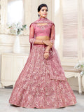 WOMEN'S PINK BRIDAL NET MULTI SEQUINS AND THREAD EMBROIDERED LEHENGA CHOLI