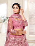 WOMEN'S PINK BRIDAL NET MULTI SEQUINS AND THREAD EMBROIDERED LEHENGA CHOLI