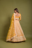 WOMEN'S YELLOW BRIDAL NET SEQUINS EMBROIDERED WITH VISCOUS KANTHA THREAD WORK LEHENGA CHOLI