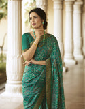 Vsaree Dark Teal Banglori Printed Pallu And Designer Border Saree With Banglori Blouse For Women