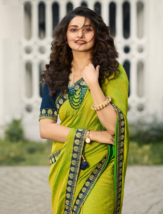 Vsaree Olive Banglori Printed And Designer Border Saree With Banglori Blouse For Women