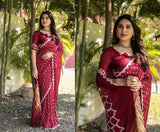 Indian Bandhej Silk Saree Wedding Party Clothing Trending Vsaree For Woman