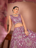 WOMEN'S LAVENDER PREMIUM NET SEQUANCE AND MULTI THREAD WORK OCCASION WEAR LEHENGA CHOLI