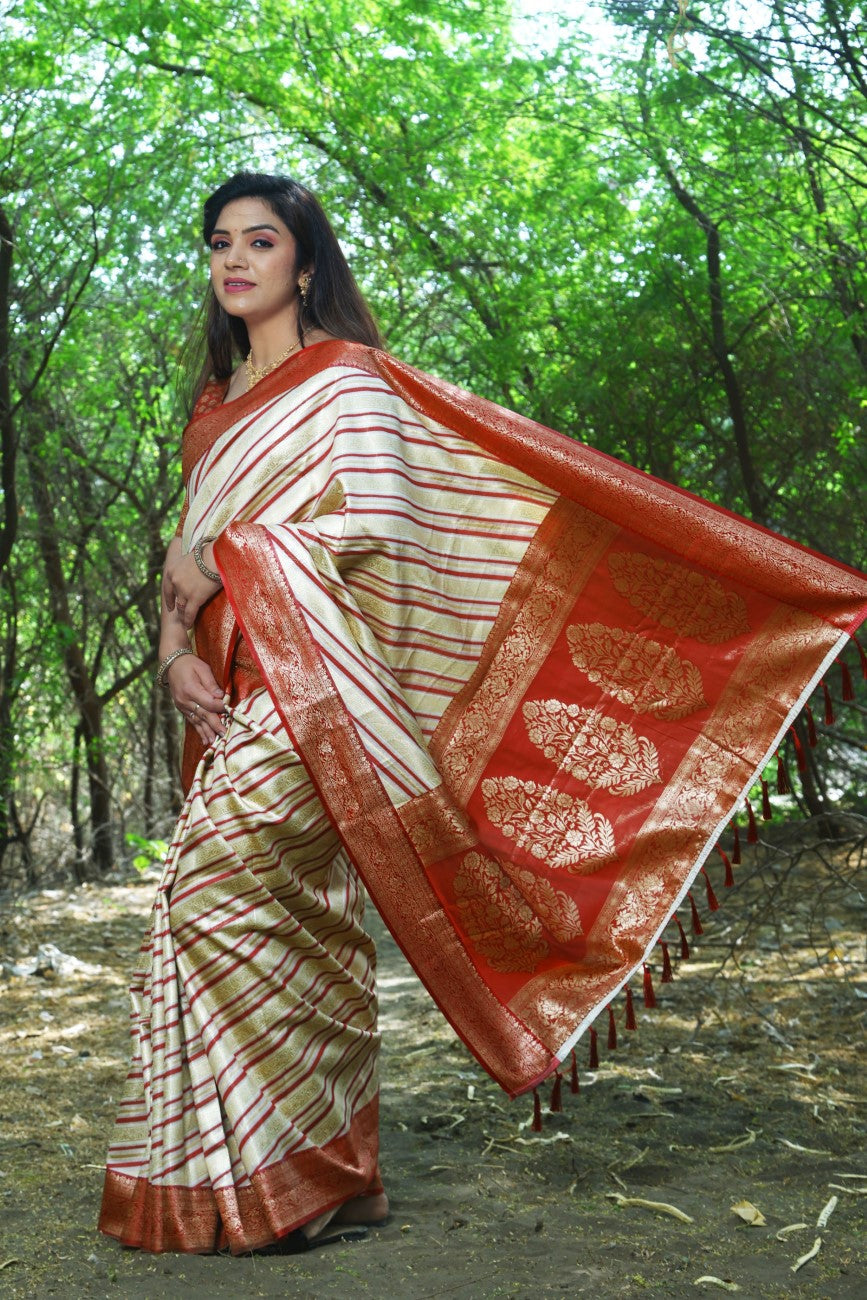 Designer Banarasi Leheriya Design Soft Silk Saree With Pure Golden Zari Border