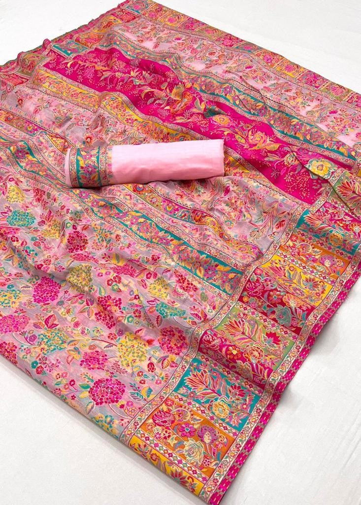 Vsaree Pink Banarasi Silk Designer Saree With Banarasi Border And Blouse