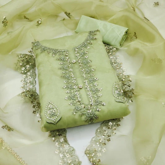 Zooara Green Color Organza Function And Wedding Dress Matrials With Bottom And Dupatta