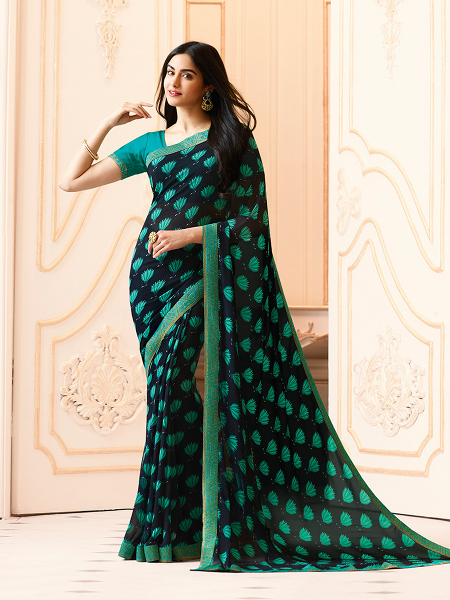 Vsaree Blue Gulab Georette Designer Saree And Printed Work Printed Rich Pallu With Blouse For Women