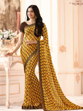 Vsaree Yellow Georette Designer Saree And Printed Work Printed Rich Pallu With Blouse For Women