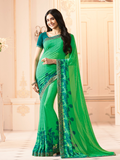 Vsaree Green Georette Designer Saree And Printed Work Printed Rich Pallu With Blouse For Women