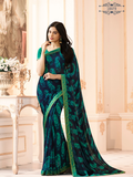 Vsaree Blue Mango Georette Designer Saree And Printed Work Printed Rich Pallu With Blouse For Women