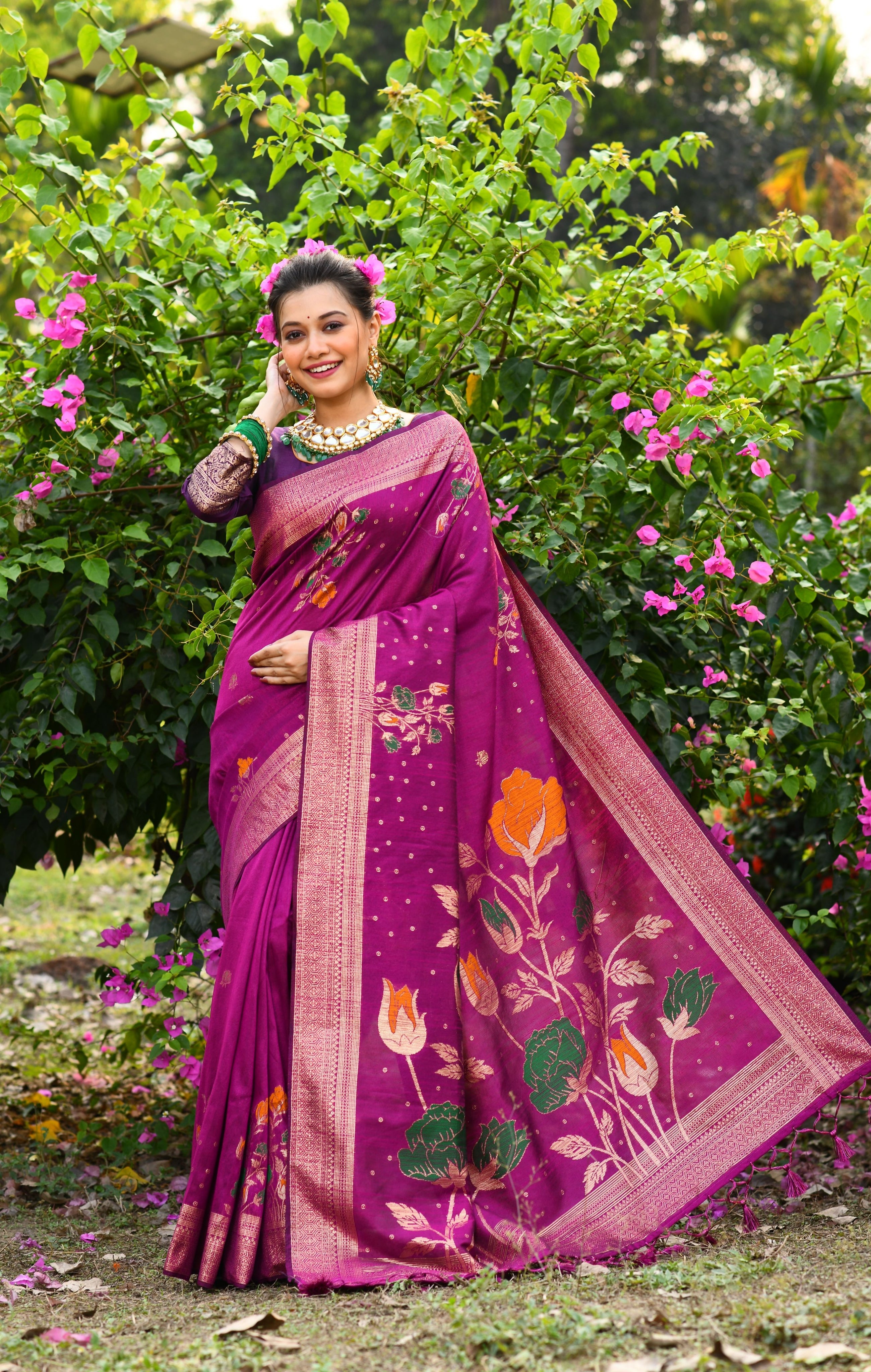 Vsaree Pink Tussar Silk Saree with Traditional Beautiful Madhubani Print On Pallu And Blouse