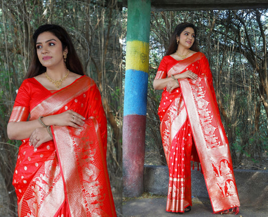 Banarasi Silk With Weaving Golden Border Saree And Designer Blouse