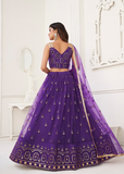 WOMEN'S WOMEN'S PURPLE BUTTERFLY NET EMBROIDERED THREAD WORK DESIGNER LEHENGA CHOLI