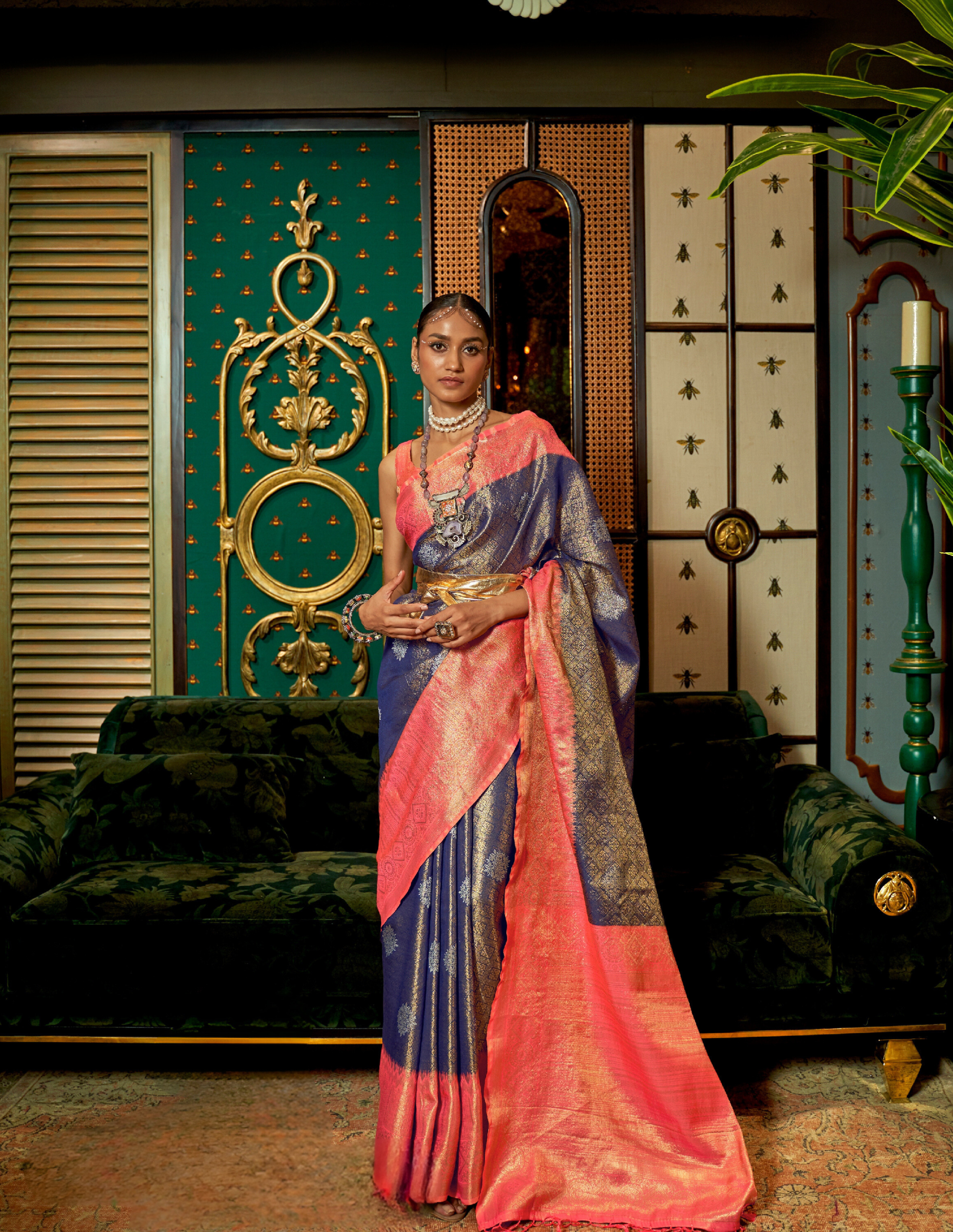 Designer Banarasi Silk Golden Border With Banarasi Design Saree And Blouse