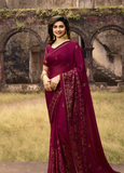 Vsaree Purple Silk And Printed Work Pallu And Border Saree With Banglory Blouse For Women