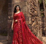 Vsaree Red Silk And Printed Work Pallu And Border Saree With Banglory Blouse For Women