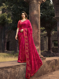 Vsaree Pink Silk And Printed Work Pallu And Border Saree With Banglory Blouse For Women